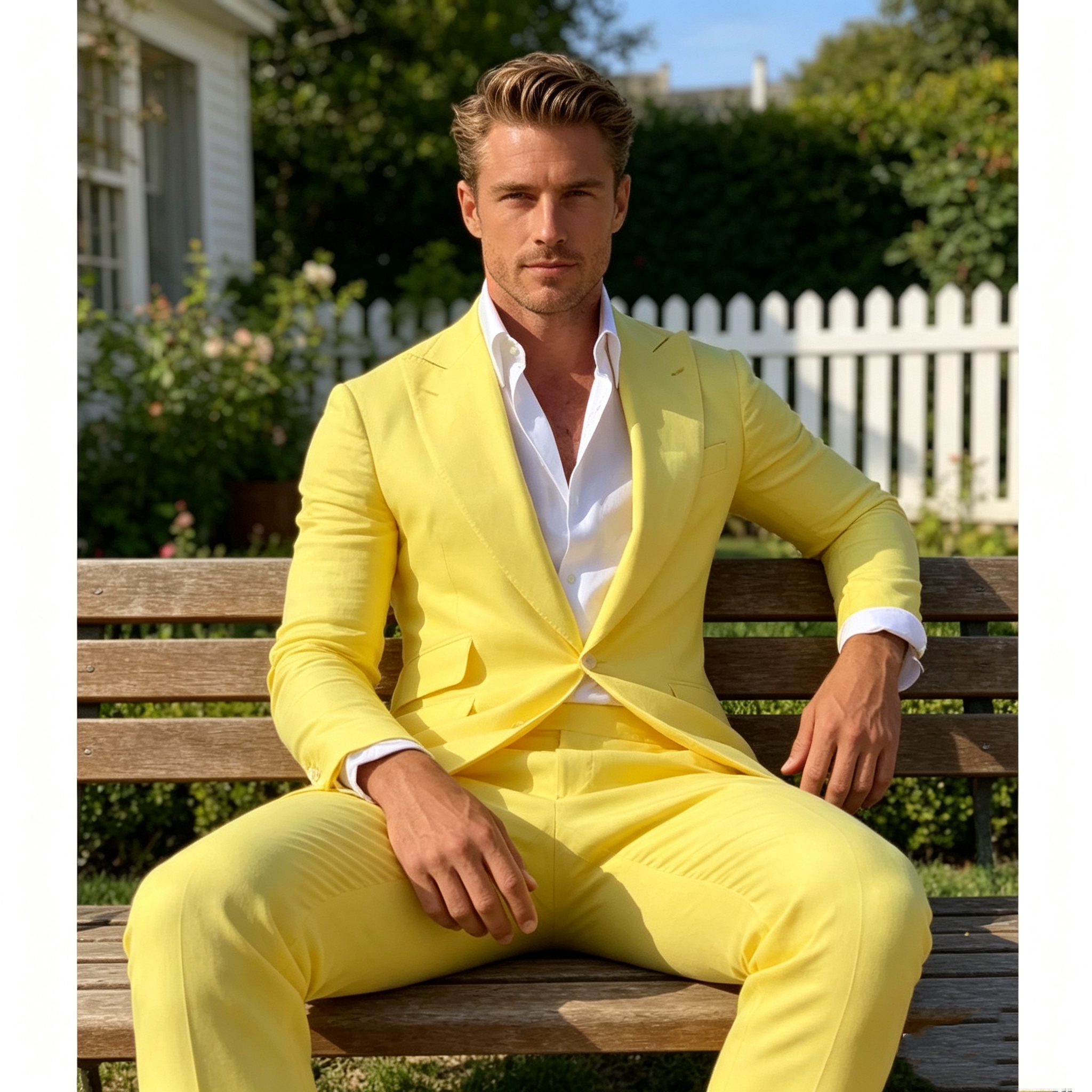 Men Grooming Outfit - Slim Fit Yellow Men's 2-Piece Groom