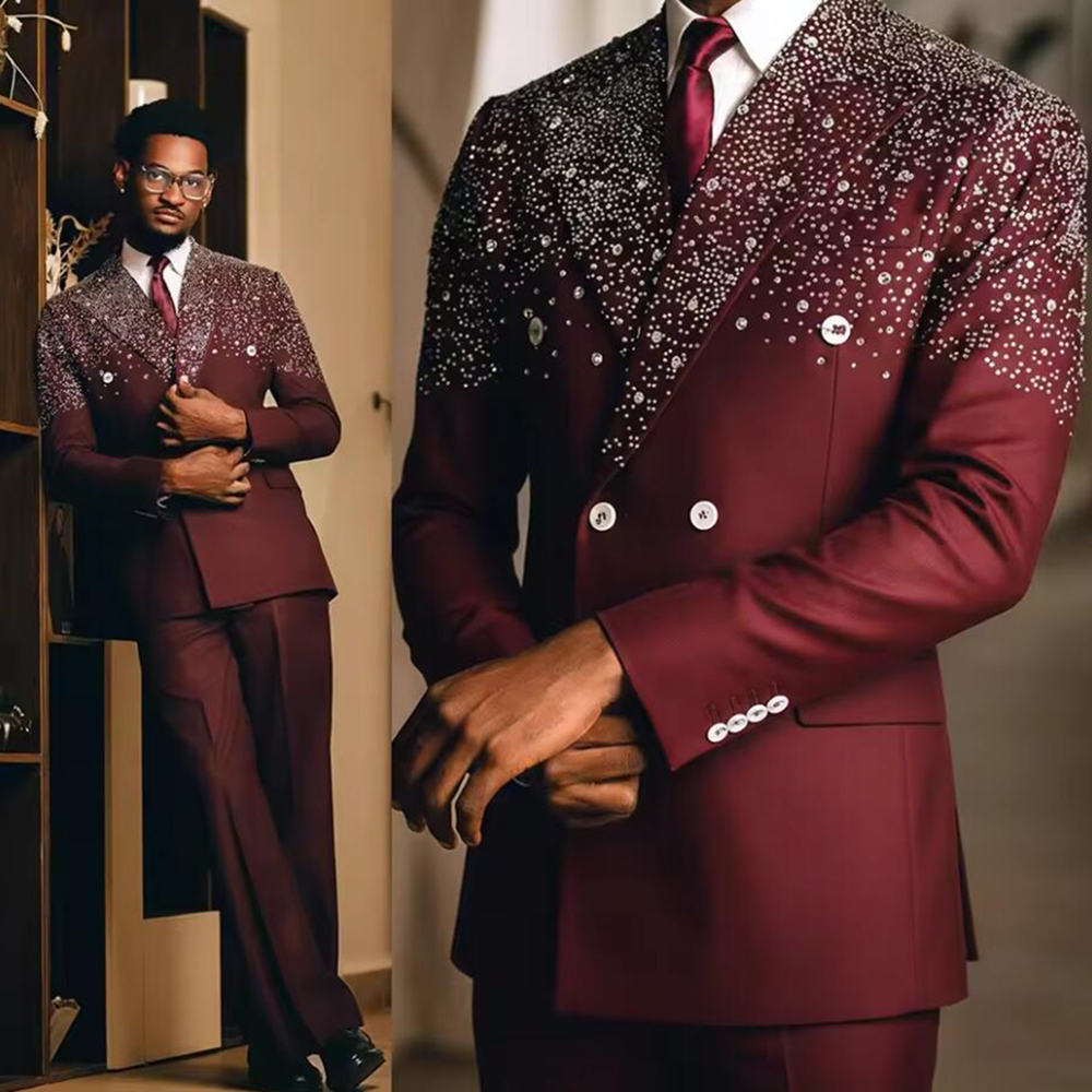 Men Grooming Outfit - Exclusive Beading Crystals Suit Men For