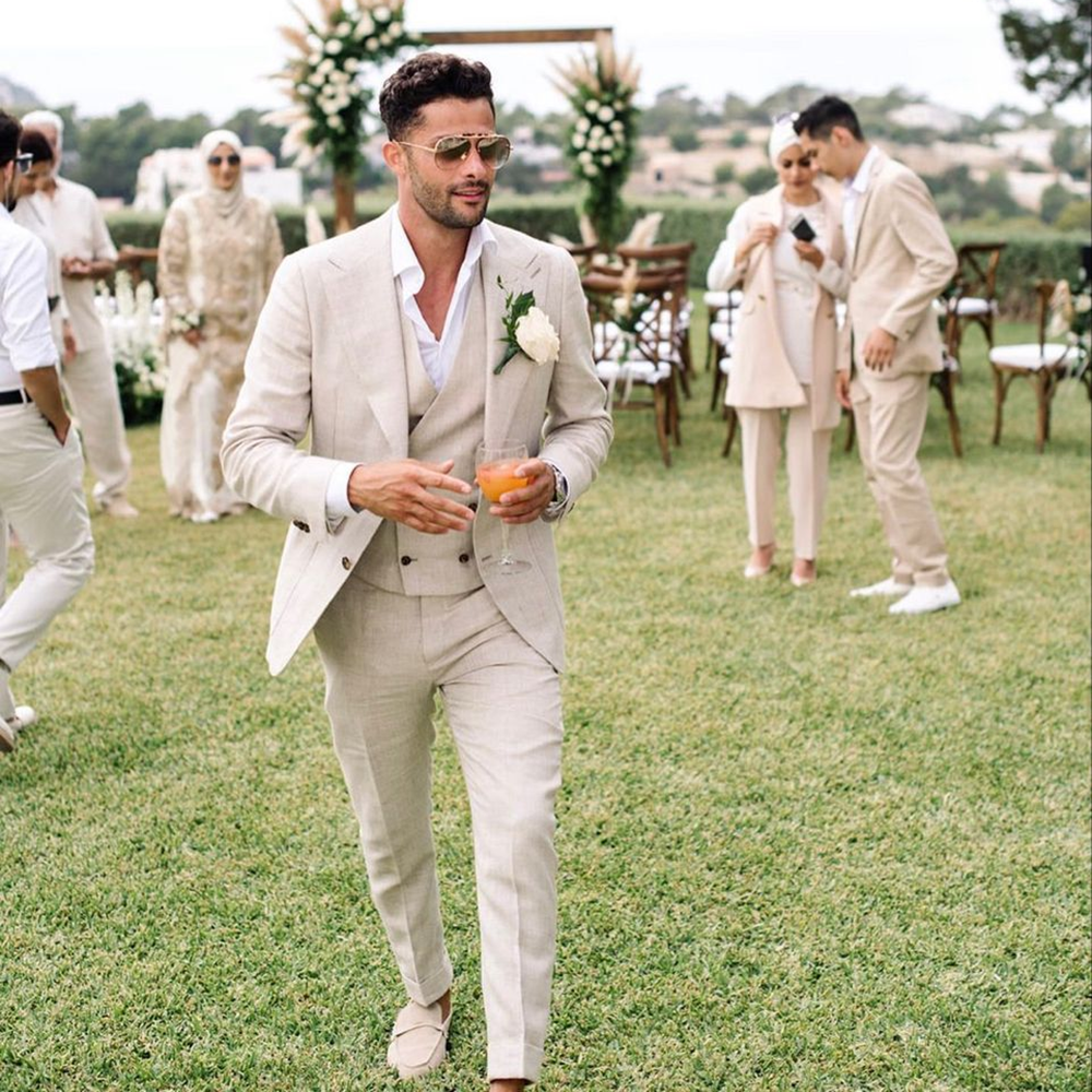Summer Linen Men Suits 3 Piece - Men Grooming Outfit ulasan dan harga