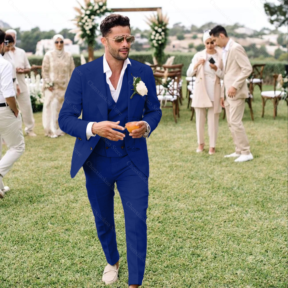 Summer Linen Men Suits 3 Piece - Men Grooming Outfit ulasan dan harga