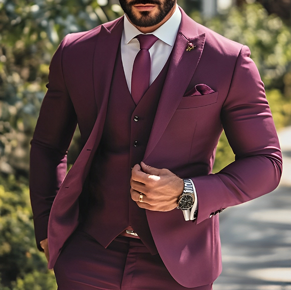 Burgundy Formal Boys Suit 3 Pi - Men Grooming Outfit ulasan dan harga