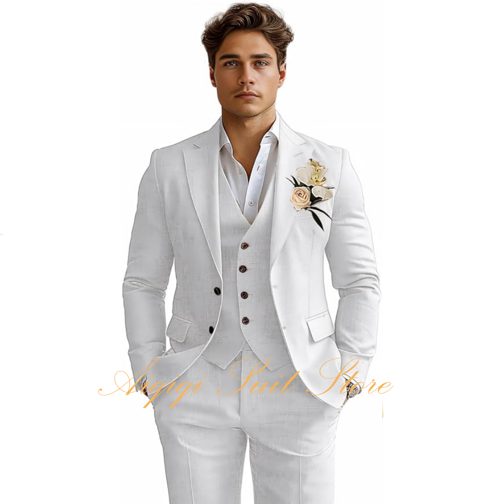 Linen Men's Suits 3 Piece Slim - Men Grooming Outfit ulasan dan harga