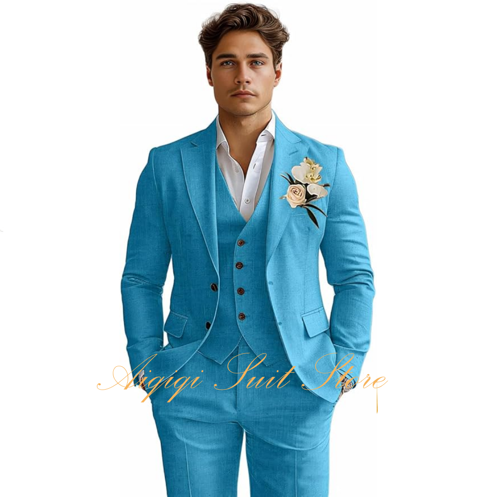 Linen Men's Suits 3 Piece Slim - Men Grooming Outfit ulasan dan harga