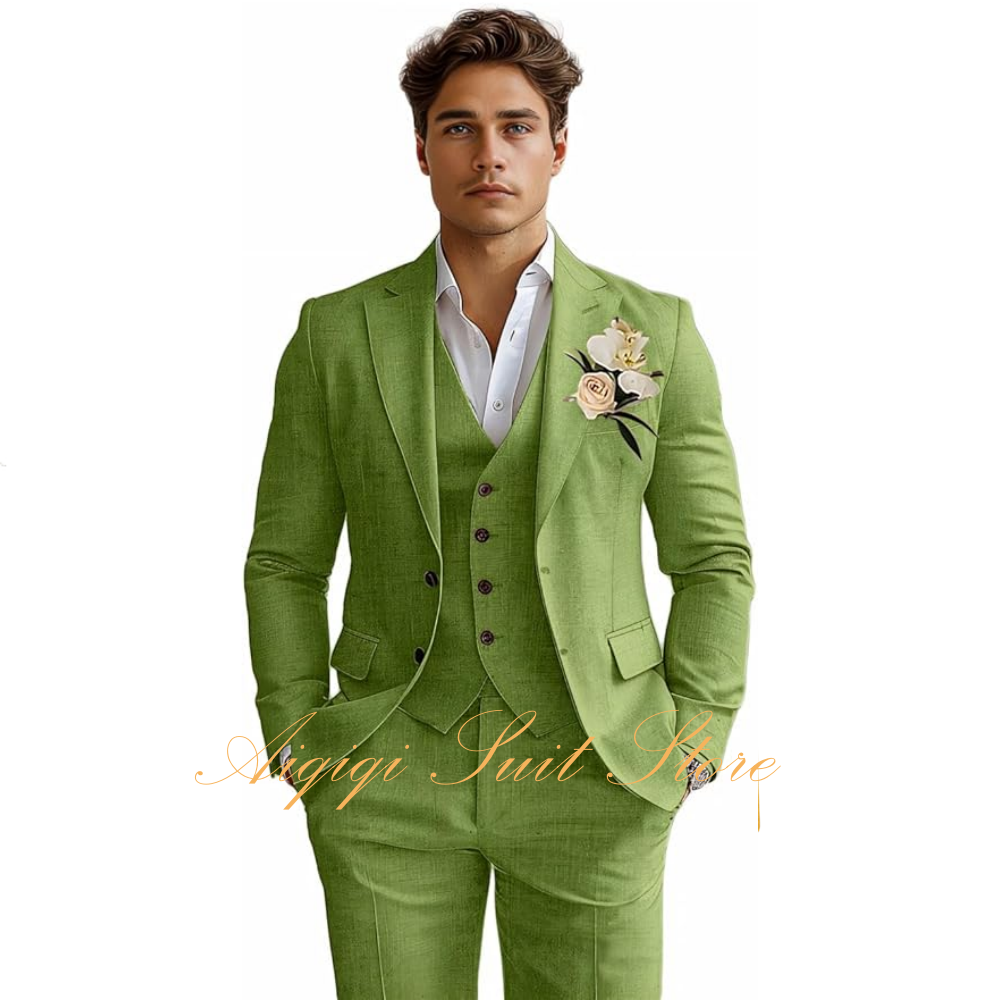 Linen Men's Suits 3 Piece Slim - Men Grooming Outfit ulasan dan harga