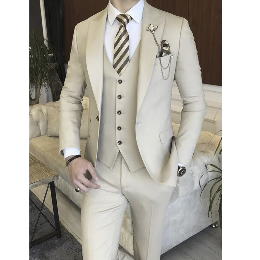 Beige Full Men Suit Set Weddin - Men Grooming Outfit ulasan dan harga